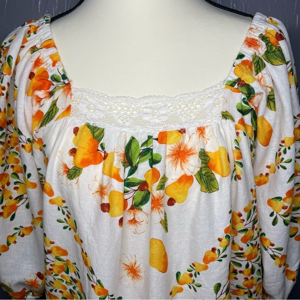Nicole Miller Artelier Peasant Blouse Embroidered Detail, Floral/Fruit Print - Picture 3 of 9